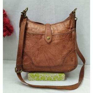 Frye Brown Tan Leather Front Pocket Zipper Closure Crossbody Bag